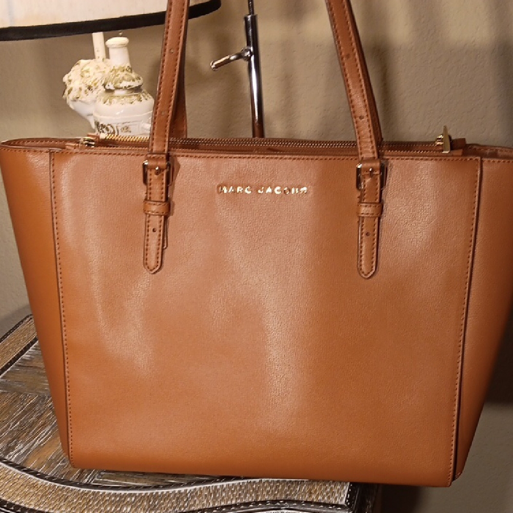 Marc Jacobs Cognac Leather Commuter Tote with Gold Logo